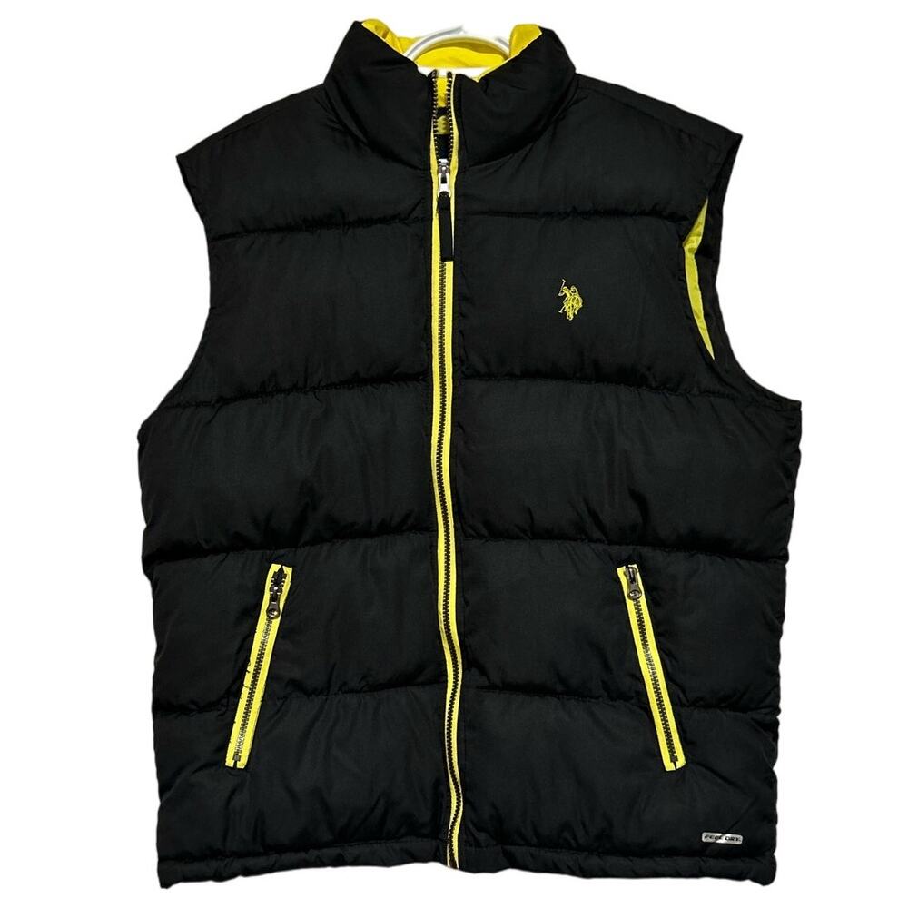 U.S. Polo Assn Men's Black Yellow Feel Dry Zip Up Puffer Vest Zip Pockets Size S
